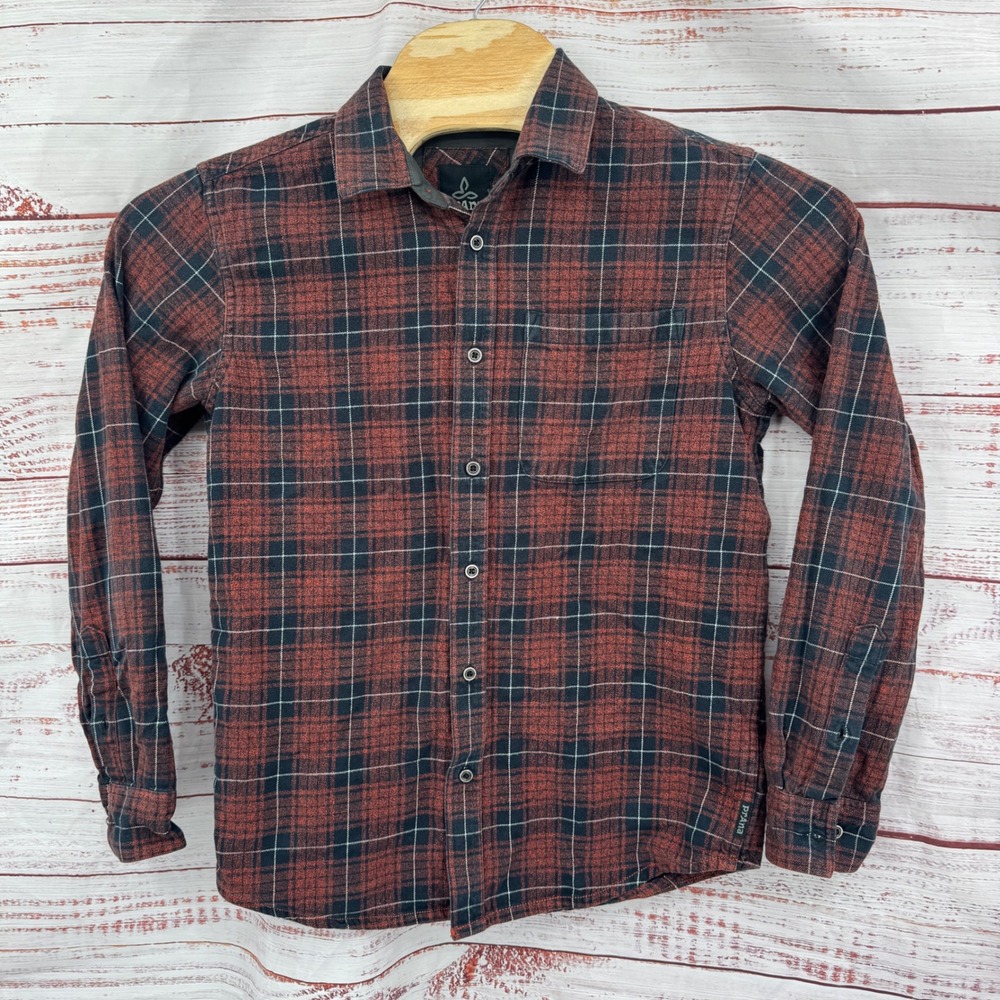 Prana Plaid Flannel Shirt Mens Small Long Sleeve Button Up Casual Hiking Outdoor
